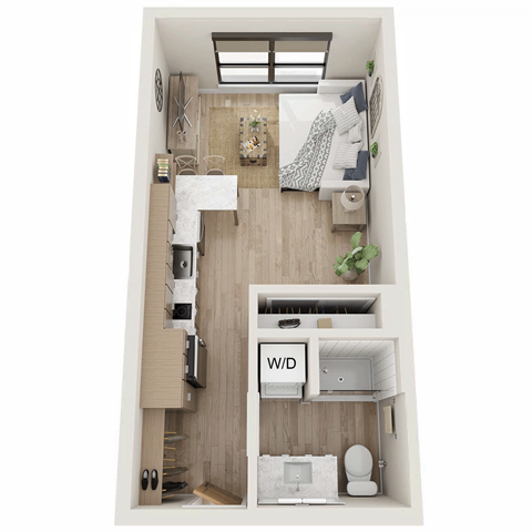Floor plan for studio, 1 bath, 447 sqft